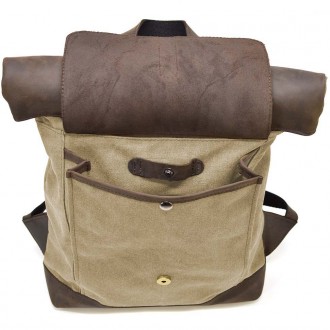 Ролл-ап рюкзак из кожи и песочный канвас TARWA RSc-5191-3md - рюкзак со скручива. . фото 8