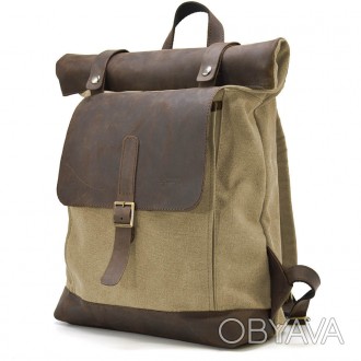 Ролл-ап рюкзак из кожи и песочный канвас TARWA RSc-5191-3md - рюкзак со скручива. . фото 1