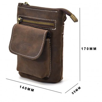 Маленькая мужская сумка на пояс, через плечо, на джинсы коричневого цвета TARWA . . фото 11
