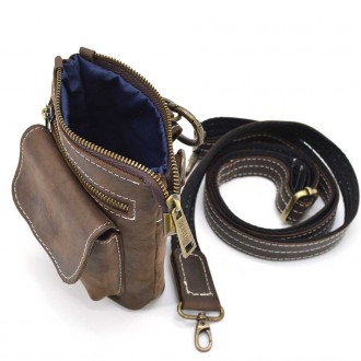 Маленькая мужская сумка на пояс, через плечо, на джинсы коричневого цвета TARWA . . фото 7