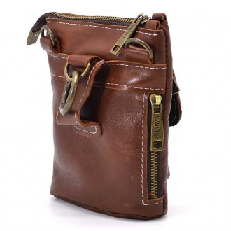 Маленькая мужская сумка на пояс, через плечо, на джинсы коньячного цвета TARWA G. . фото 5