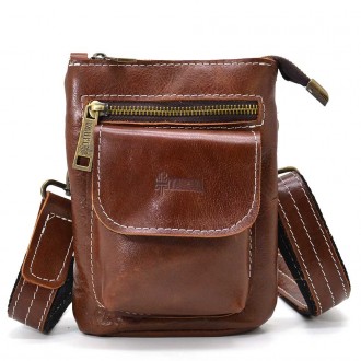 Маленькая мужская сумка на пояс, через плечо, на джинсы коньячного цвета TARWA G. . фото 7