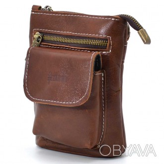 Маленькая мужская сумка на пояс, через плечо, на джинсы коньячного цвета TARWA G. . фото 1