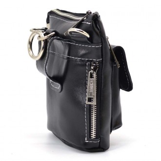 Маленькая мужская сумка на пояс, через плечо, на джинсы черная TARWA GAw-1350-3m. . фото 4