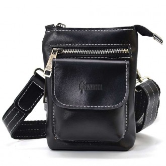 Маленькая мужская сумка на пояс, через плечо, на джинсы черная TARWA GAw-1350-3m. . фото 6
