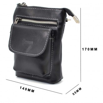 Маленькая мужская сумка на пояс, через плечо, на джинсы черная TARWA GAw-1350-3m. . фото 5