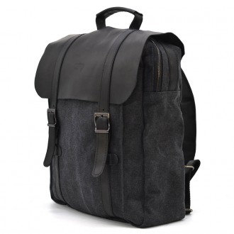 Сумка рюкзак для ноутбука из канвас TARWA RAG-3420-3md серая с черным с ручкой. . . фото 6