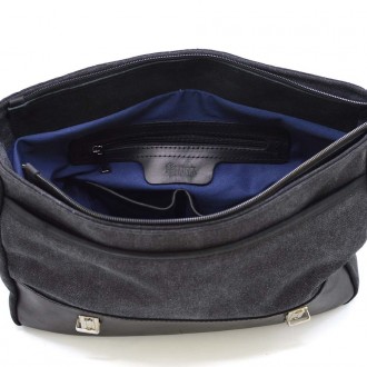 Мужской портфель из канвас и кожи наппа TARWA RAg-3920-3md - серый канвас (парус. . фото 3