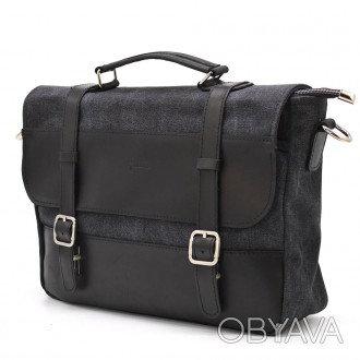 Мужской портфель из канвас и кожи наппа TARWA RAg-3920-3md - серый канвас (парус. . фото 1