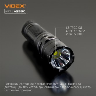  
Портативный светодиодный фонарик VIDEX VLF-A355C 4000Lm предназначен для индив. . фото 5