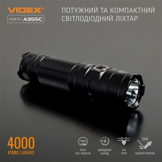  
Портативный светодиодный фонарик VIDEX VLF-A355C 4000Lm предназначен для индив. . фото 4
