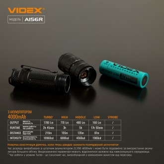  
Портативный светодиодный фонарик VIDEX VLF-A156R 1700Lm 6500K предназначен для. . фото 6