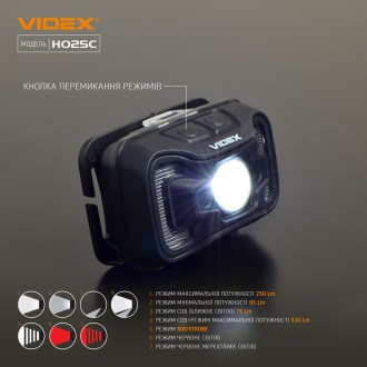  
Налобный светодиодный фонарик H025C VIDEX 310Lm 5000K предназначен для индивид. . фото 4