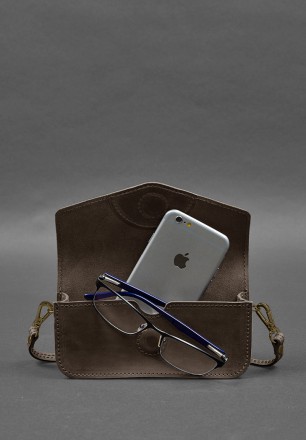 Шкіряна сумка-футляр для окулярів (міні-сумка) темно-коричневий Crazy Horse
Міні. . фото 3