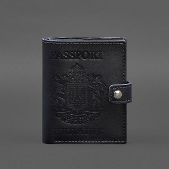 Шкіряна обкладинка-портмоне на паспорт з гербом України 25.0 темно-синя від брен. . фото 7