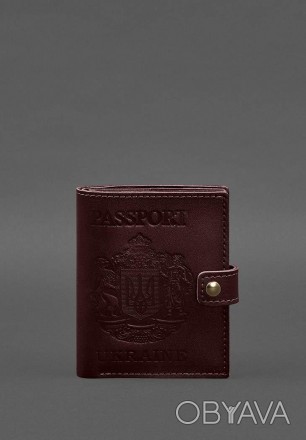 Шкіряна обкладинка-портмоне на паспорт з гербом України 25.0 Бордова