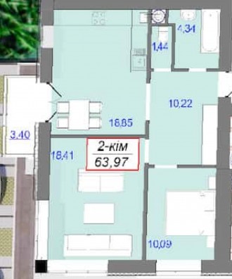 Продається ДВОкімнатна квартира в новобудові
Загальна площа: 64 м2.
Планування: . Каскад. фото 3