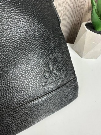 Мужская кожаная сумка планшетка в стиле Calvin Klein черная, барсетка Кельвин Кл. . фото 3