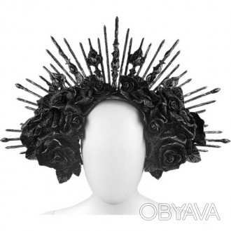  Обруч Santa Noiria 23-525BLK Приголомшлива олов'яно-чорна готична корона з квіт. . фото 1