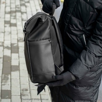 Стильный городской рюкзак Роллтоп Barrel из эко кожи черный спортивный RollTop м. . фото 8