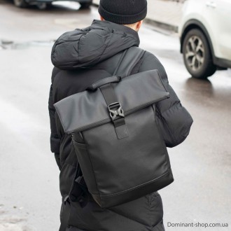 Стильный городской рюкзак Роллтоп Barrel из эко кожи черный спортивный RollTop м. . фото 2