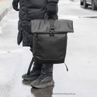Стильный городской рюкзак Роллтоп Barrel из эко кожи черный спортивный RollTop м. . фото 9