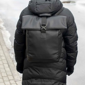 Стильный городской рюкзак Роллтоп Barrel из эко кожи черный спортивный RollTop м. . фото 6