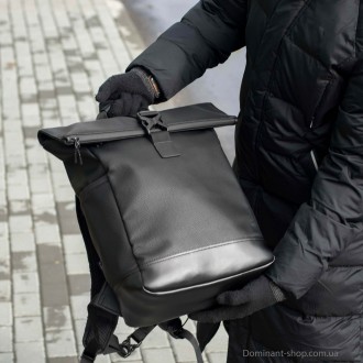 Стильный городской рюкзак Роллтоп Barrel из эко кожи черный спортивный RollTop м. . фото 4