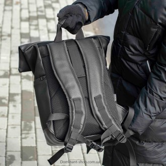Стильный городской рюкзак Роллтоп Barrel из эко кожи черный спортивный RollTop м. . фото 3