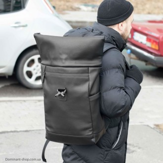 Стильный городской рюкзак Роллтоп Barrel из эко кожи черный спортивный RollTop м. . фото 10