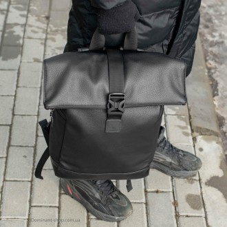 Стильный городской рюкзак Роллтоп Barrel из эко кожи черный спортивный RollTop м. . фото 5
