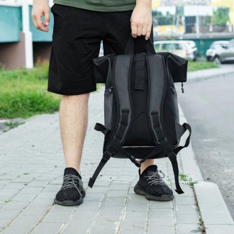 Стильный городской рюкзак RollTop из эко кожи черный спортивный молодежный для п. . фото 11
