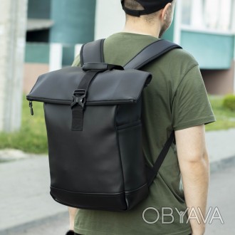 Стильный городской рюкзак RollTop из эко кожи черный спортивный молодежный для п. . фото 1