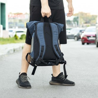 Стильный городской рюкзак Ролл Топ Rytm синий тканевой с отделением для ноутбука. . фото 5