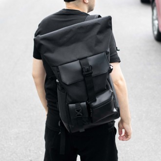 Стильный городской рюкзак Ролл Топ Rytm черный тканевой с отделением для ноутбук. . фото 9