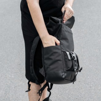 Стильный городской рюкзак Ролл Топ Rytm черный тканевой с отделением для ноутбук. . фото 4