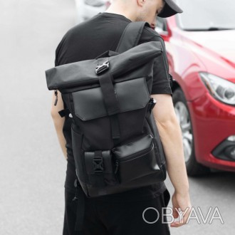 Стильный городской рюкзак Ролл Топ Rytm черный тканевой с отделением для ноутбук. . фото 1