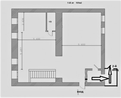 1-й поверх: 105 м2
2 робочих простори, с/в – фасадна вхідна група та вхід. Подол. фото 3