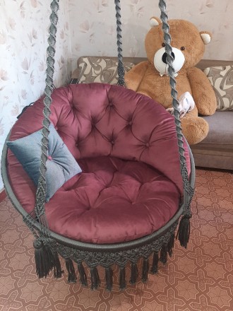 Шикарное, подвесное кресло-гамак, сплетенное  в технике макраме, с красивыми баб. . фото 4