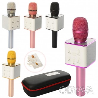 Мікрофон Q7 (10шт) 25см, акум, USB, Bluetooth, мікс кольорів, у футлярі, 28-11,5. . фото 1