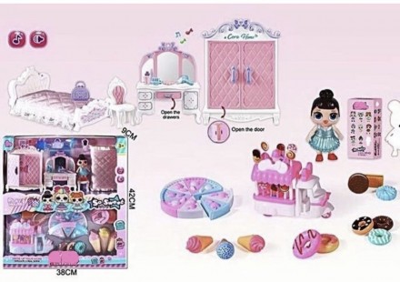 Игровой набор , куклы, комната, мебель, шкаф, продукты сладости, кафе на колесах. . фото 4