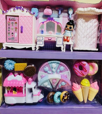 Игровой набор , куклы, комната, мебель, шкаф, продукты сладости, кафе на колесах. . фото 2