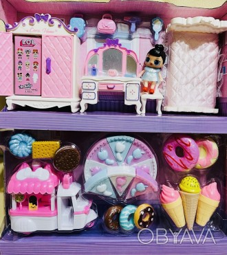 Игровой набор , куклы, комната, мебель, шкаф, продукты сладости, кафе на колесах. . фото 1