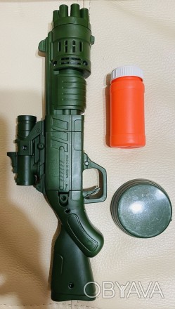 Мыльные пузыри пистолет "Пушка", пистолет 28 см, запаска, на батарейках, в короб. . фото 1