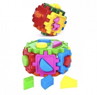 Логический сортер-шестригранник куб "ЯУ" , с животными и геометрическими фигурам. . фото 5