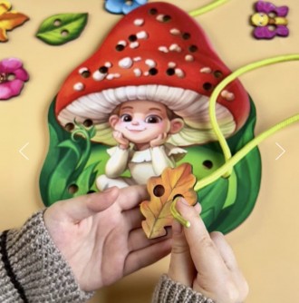 Деревянная развивающая игра для детей - шнуровка "Мухоморчик"
Размеры: 26 х 19 с. . фото 3