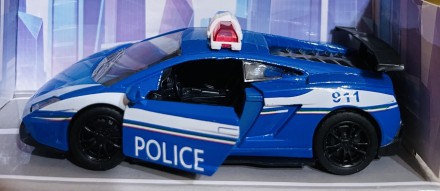 Машина металлическая Lamborghini Police, инерционная, открываются двери, резинов. . фото 4