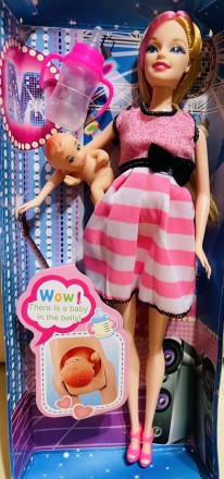 Кукла типа "Барби" "Беременная" , 29 см, 2 вида, пупс 2 шт (5 см и 3,5 см), буты. . фото 2