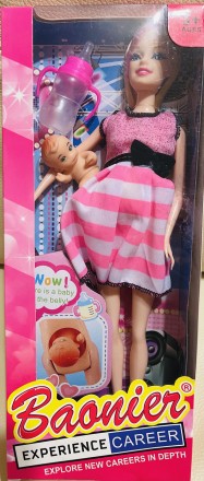 Кукла типа "Барби" "Беременная" , 29 см, 2 вида, пупс 2 шт (5 см и 3,5 см), буты. . фото 6