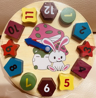 Деревянная игрушка Часы , сортер, фигуры, цвета, в коробке 19*19*2.5 см. . фото 2
